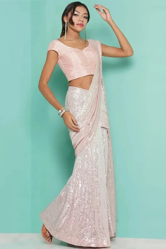 Champagne pink sequin Saree drape