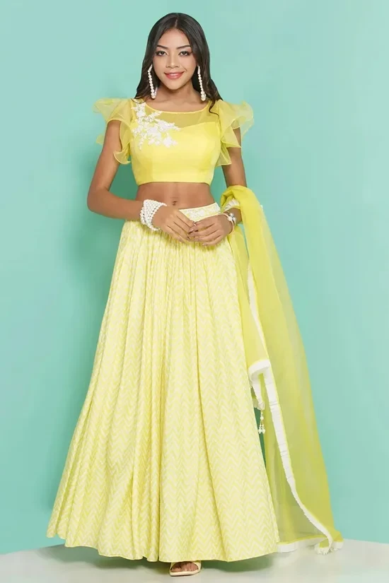 Yellow leheriya skirt & embroidery Blouse