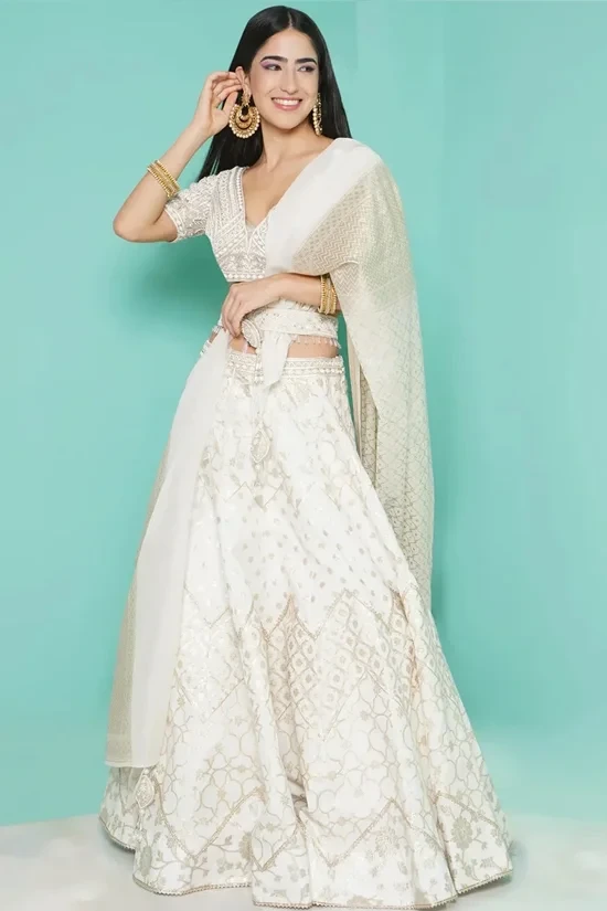 Chanderi white & gold Lehenga