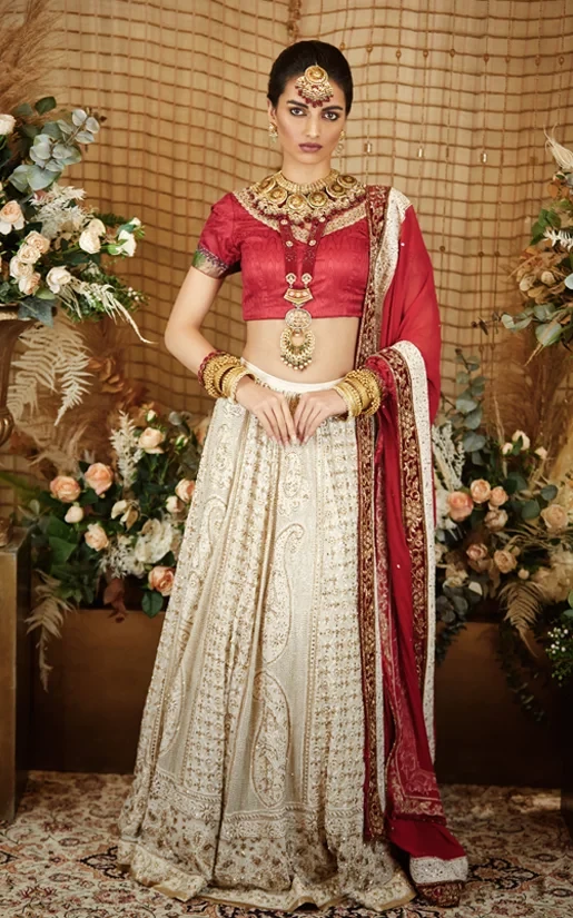 Kashish Cream & Red Lehenga
