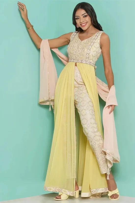 Yellow Dress with embroidery Trouser