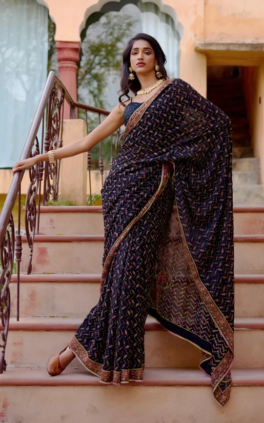 Multicoloured Chikankari Saree