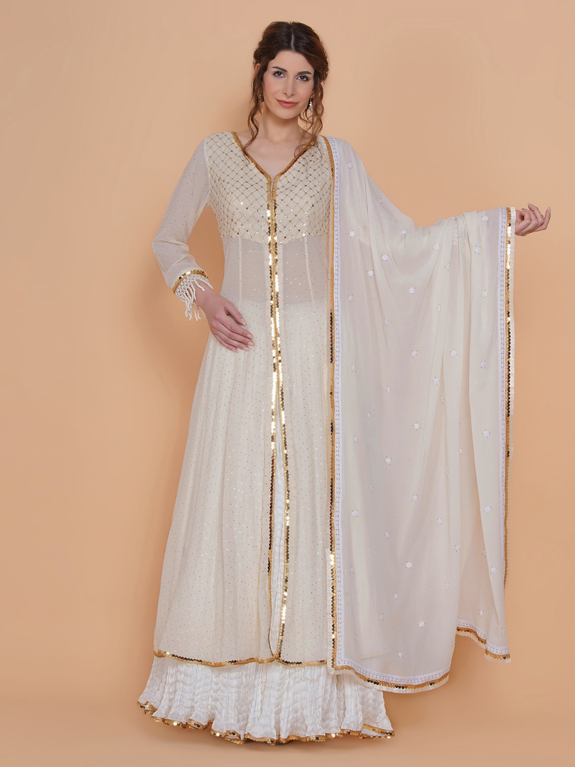 Ethereal Chikankari Kamdani Jacket & Scarf