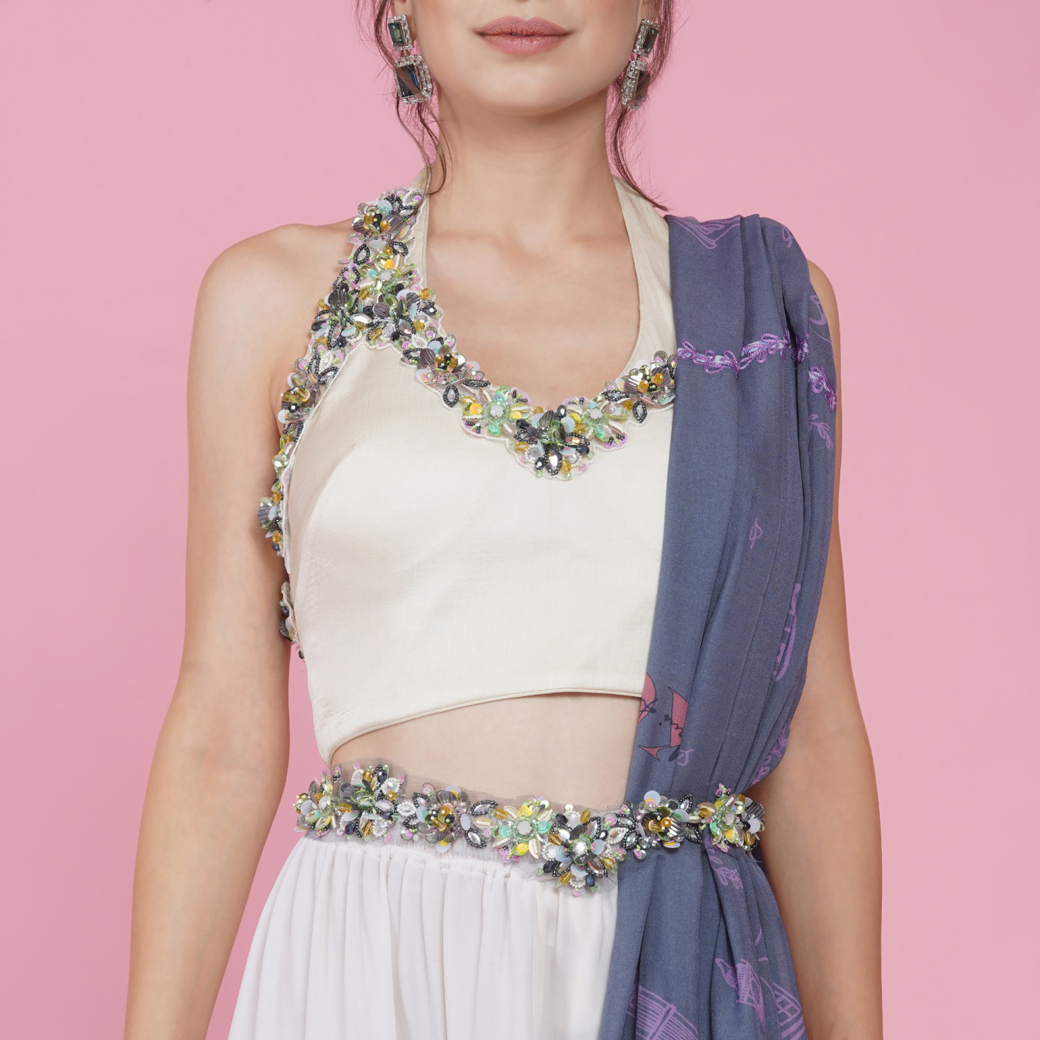 LDN Halter neck embroidered blouse - Cream